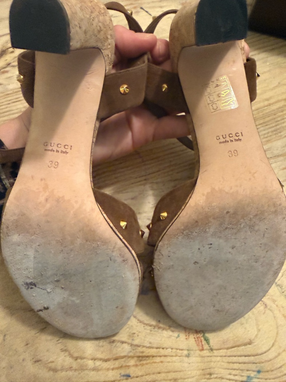 Gucci Brown Suede Studded T-Strap Sandals - Picture 9 of 11